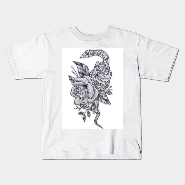 flower snake Kids T-Shirt by ketsomer8